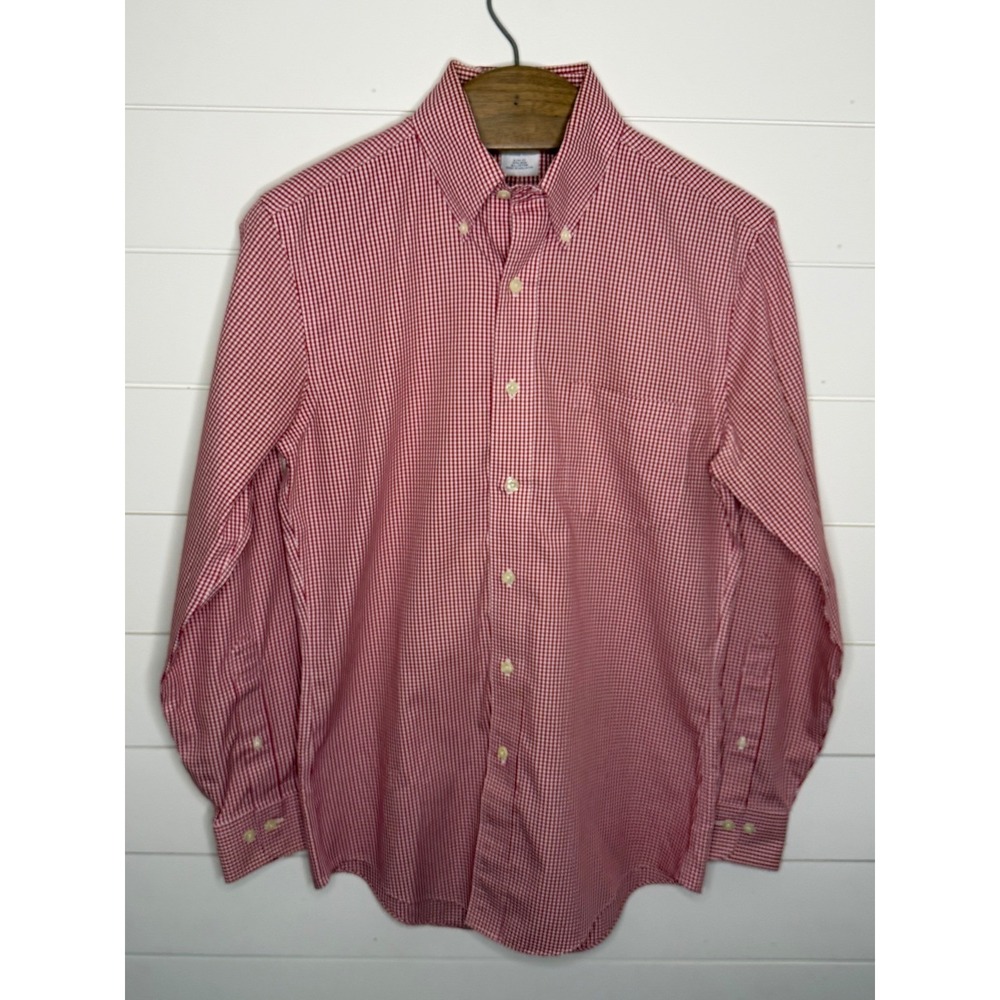 Brooks Brothers 346 Mens Small Slim Fit Red Gingham Non-Iron Cotton Button Down